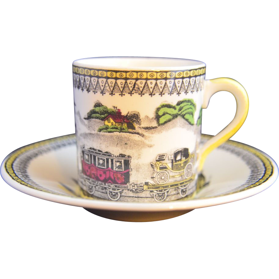 Portland Pottery RAILWAY Demitasse Cup and Saucer Portland Pottery RAILWAY Demitasse Cup and Saucer
