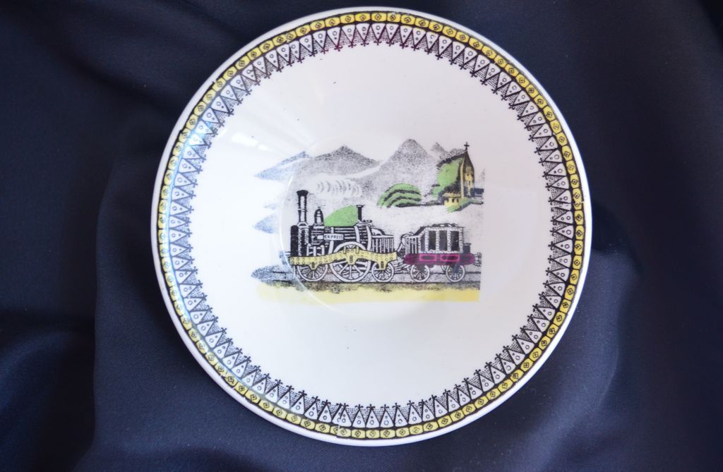 Portland Pottery RAILWAY Demitasse Cup and Saucer Portland Pottery RAILWAY Demitasse Cup and Saucer