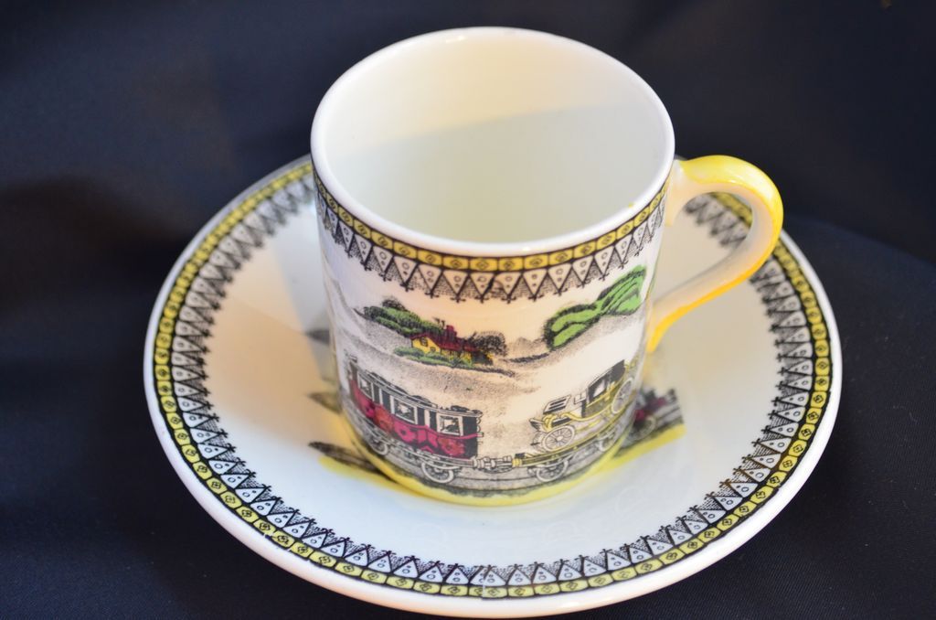 Portland Pottery RAILWAY Demitasse Cup and Saucer Portland Pottery RAILWAY Demitasse Cup and Saucer