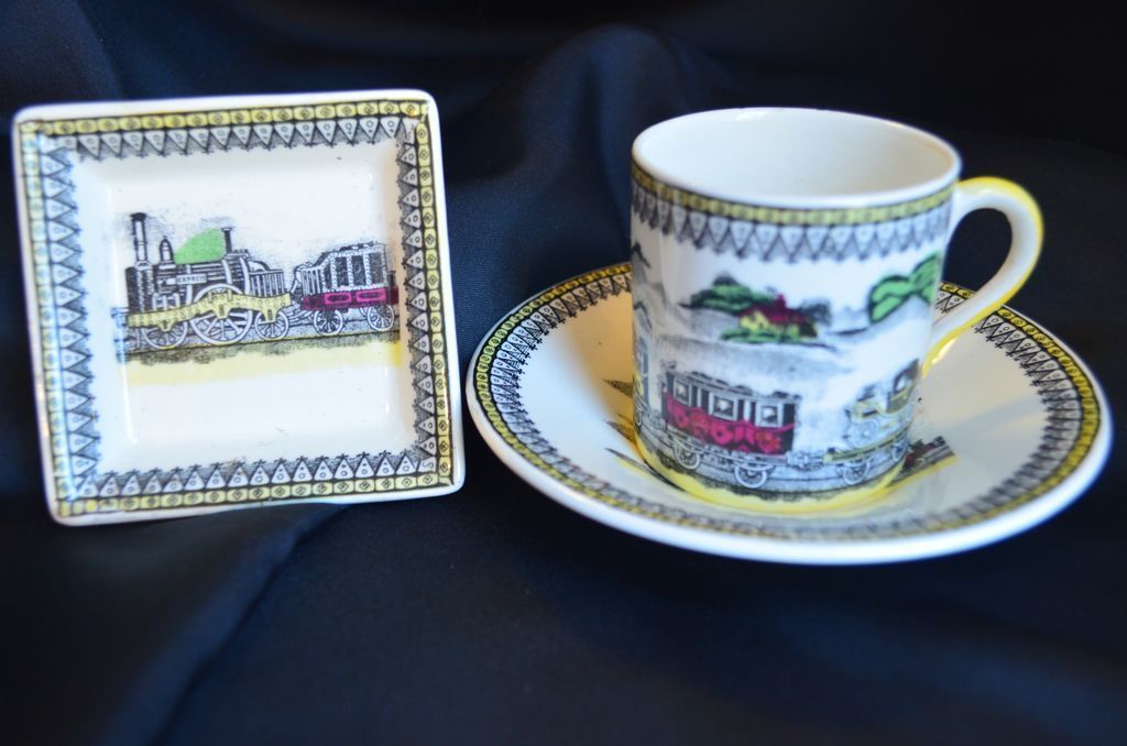 Portland Pottery RAILWAY Demitasse Cup and Saucer Portland Pottery RAILWAY Demitasse Cup and Saucer