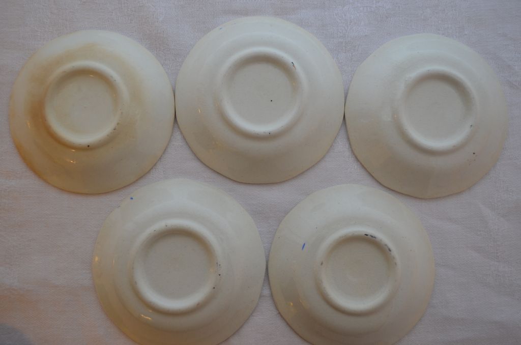 Set of Five vintage Bluebird pottery butter pats or butter chips circa 1900s Set of Five vintage Bluebird pottery butter pats or butter chips circa 1900s