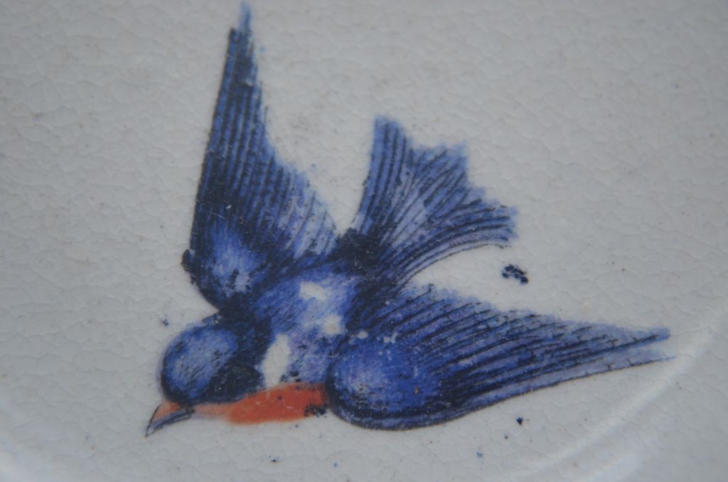 Set of Five vintage Bluebird pottery butter pats or butter chips circa 1900s Set of Five vintage Bluebird pottery butter pats or butter chips circa 1900s