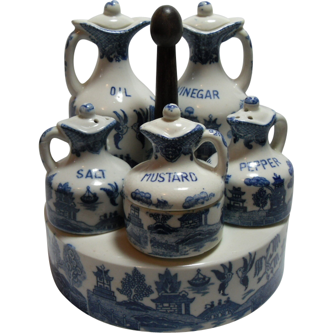 Early 20th Century Japanese Blue Willow Condiment Set