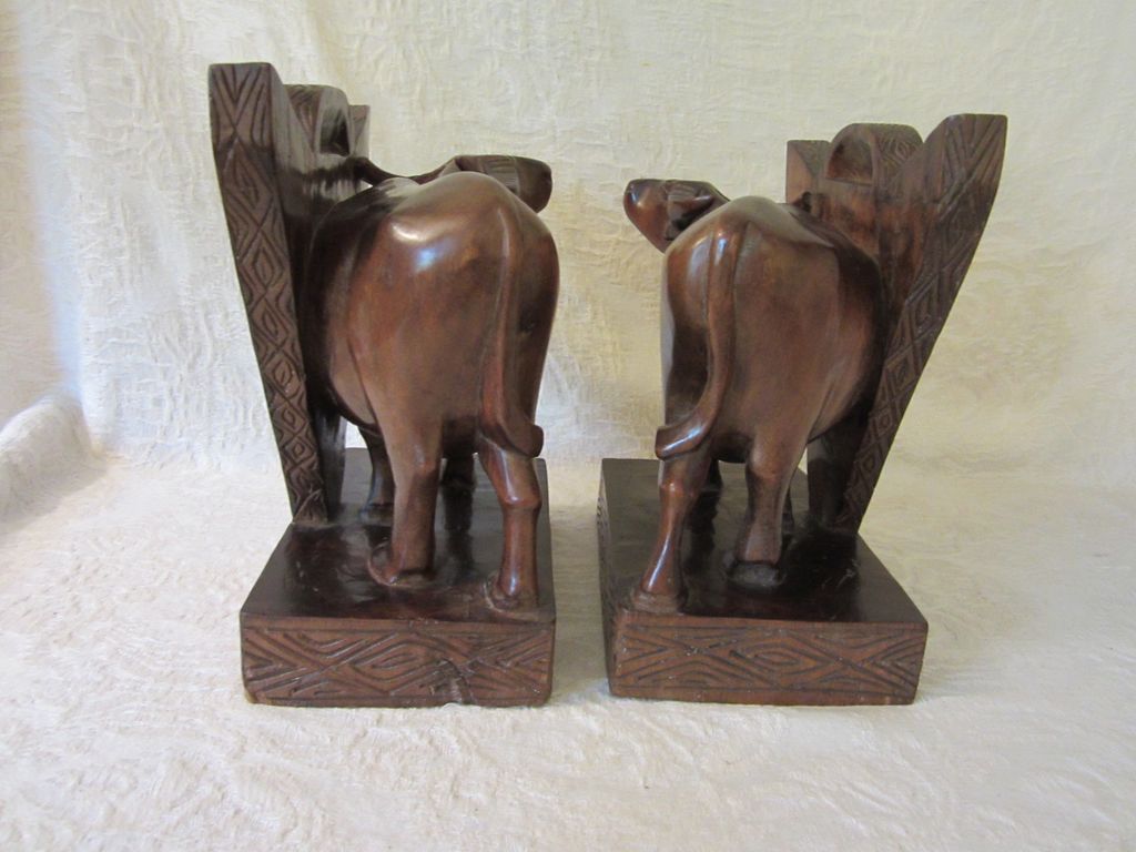 Hand Carved Cape Buffalo Wooden Bookends Hand Carved Cape Buffalo Wooden Bookends