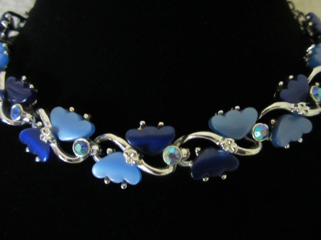 Luminous Cornflower and Midnight Blue Lucite and Rhinestone Necklace Luminous Cornflower and Midnight Blue Lucite and Rhinestone Necklace