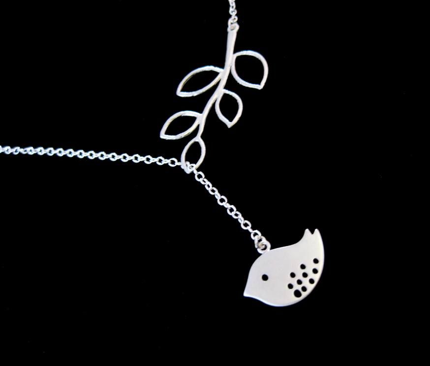 Sparrow Necklace Sterling Silver Bird On a Branch White Gold Lariat ...