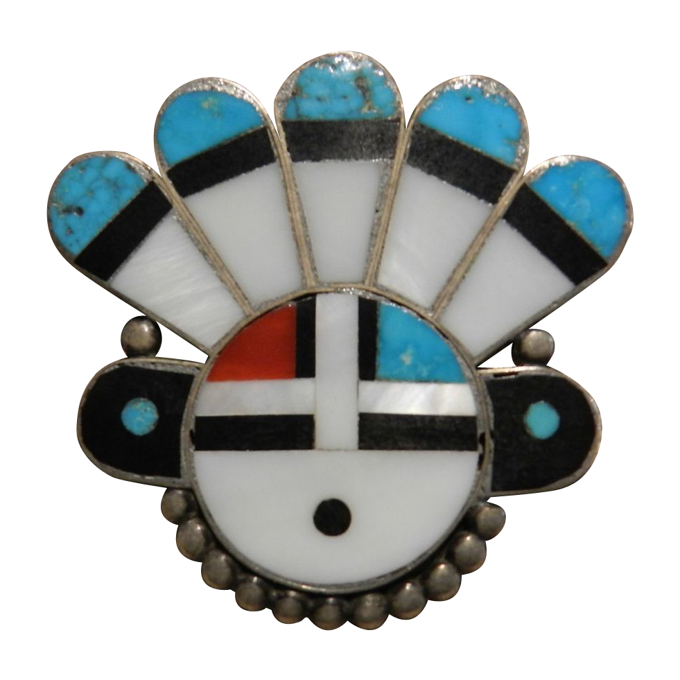 Zuni Sun Face Pawn Pin from nativeindianmarket on Ruby Lane