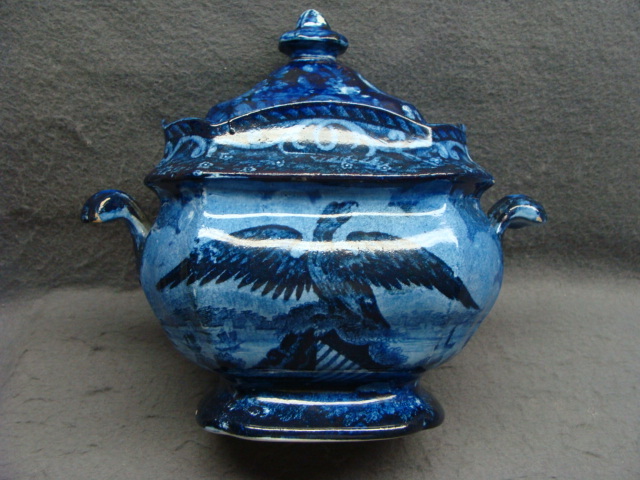 RARE Dark Blue Historical Staffordshire Sugar Boston Harbor W Eagle & Crest RARE Dark Blue Historical Staffordshire Sugar Boston Harbor W Eagle & Crest