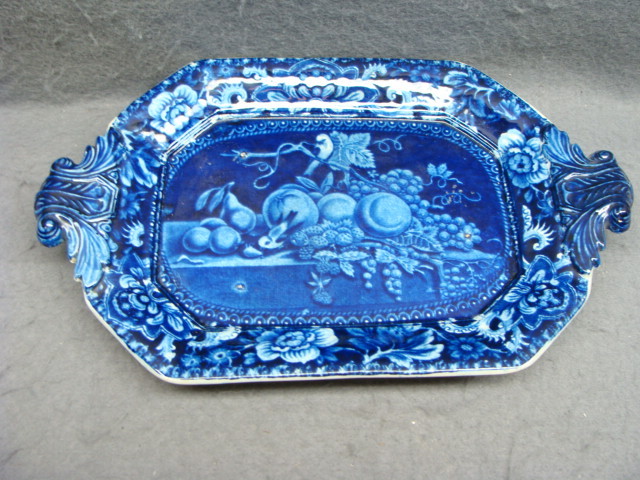 RARE Dark Blue 4 Piece Staffordshire Sauce Tureen Birds & Fruit 1820 RARE Dark Blue 4 Piece Staffordshire Sauce Tureen Birds & Fruit 1820