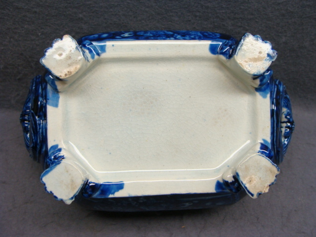 RARE Dark Blue 4 Piece Staffordshire Sauce Tureen Birds & Fruit 1820 RARE Dark Blue 4 Piece Staffordshire Sauce Tureen Birds & Fruit 1820