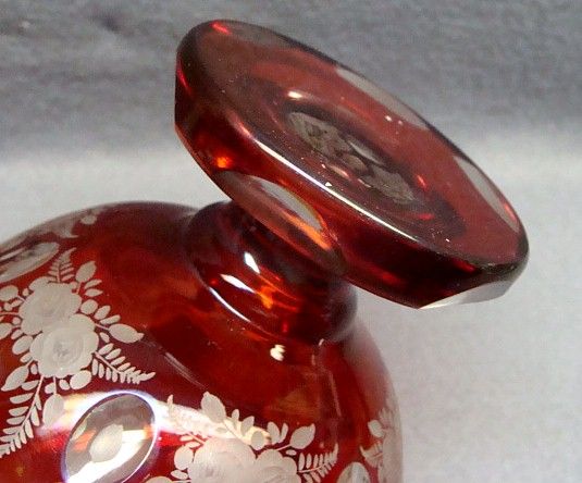Bohemian Moser Glass Vase 2 Color Etched Ruby and Amber Bohemian Moser Glass Vase 2 Color Etched Ruby and Amber