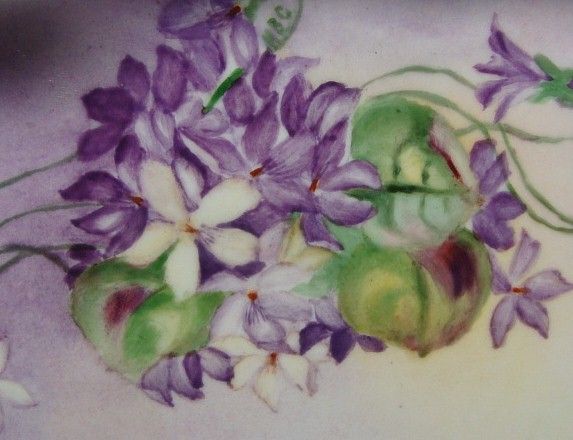 4 Piece Antique Hand Painted Austrian Dresser Set Purple Violets 4 Piece Antique Hand Painted Austrian Dresser Set Purple Violets