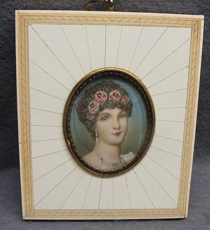 Antique Miniature Painting In Inlaid Frame Portrait Of Josephine Antique Miniature Painting In Inlaid Frame Portrait Of Josephine