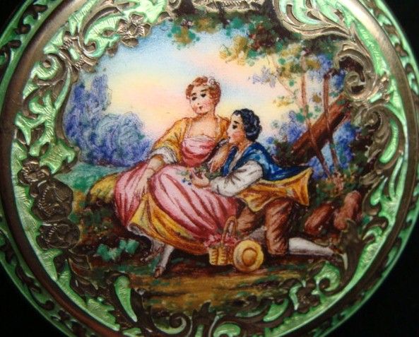 Antique Sterling Guilloche Enamel Compact Powder Case Antique Sterling Guilloche Enamel Compact Powder Case