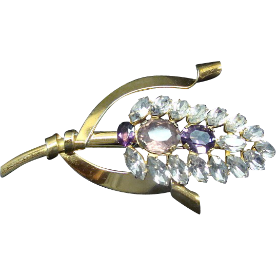 Vintage Sterling Silver Vermeil Brooch With Purple Stones Vintage Sterling Silver Vermeil Brooch With Purple Stones