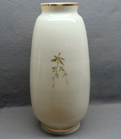 Antique Bohemian Opaline Glass Vase With Enamel Painted Flowers Antique Bohemian Opaline Glass Vase With Enamel Painted Flowers