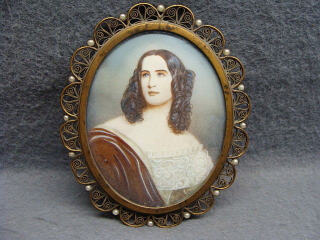 Early 19th Century Bronze Framed Miniature Portrait Painting Lady Early 19th Century Bronze Framed Miniature Portrait Painting Lady