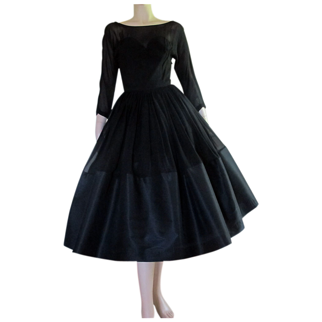 50's 60's Little Black Dress Chiffon Taffeta Cocktail Party Tea Length