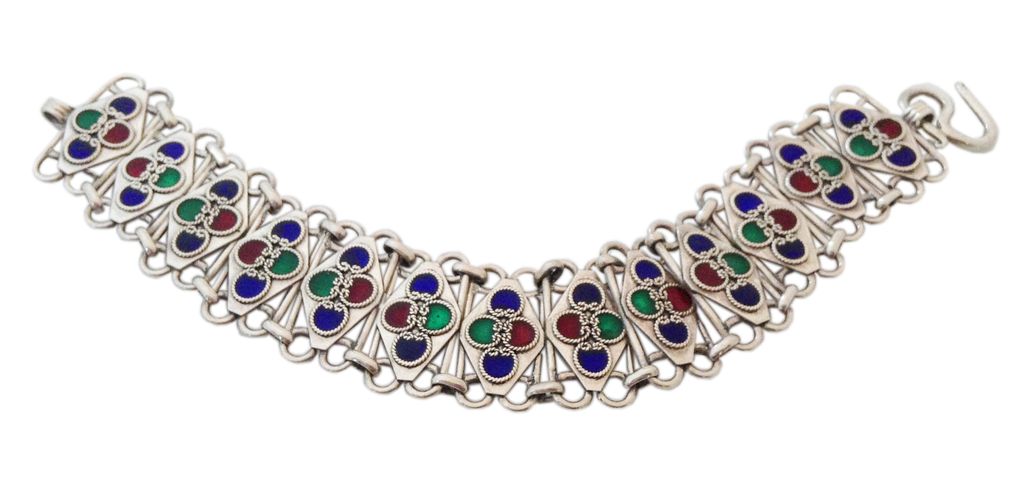 Vintage Multi-Colored Sterling Silver Enamel Bracelet Vintage Multi-Colored Sterling Silver Enamel Bracelet