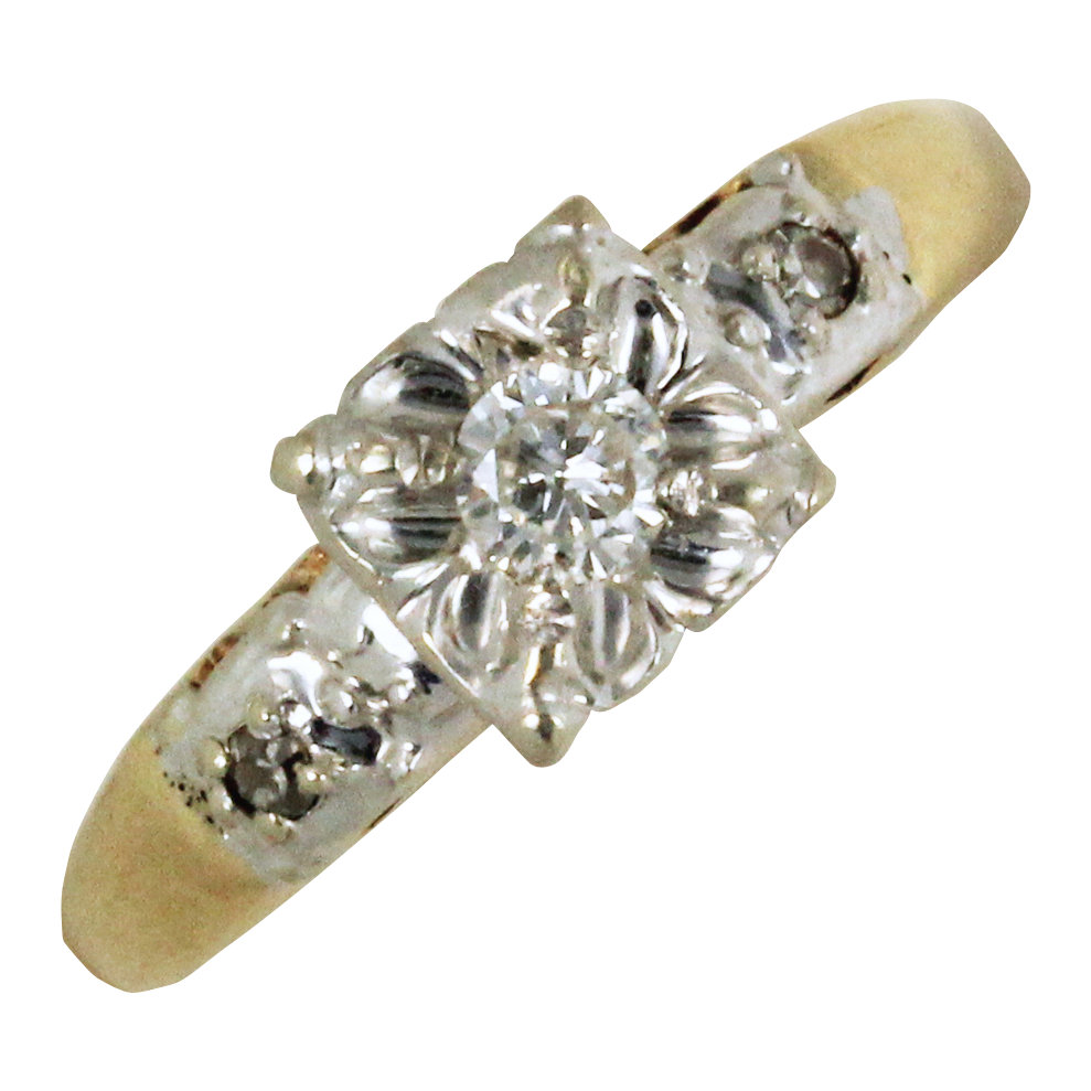 Art Deco Diamond Solitaire Ring in White and Yellow Gold Art Deco Diamond Solitaire Ring in White and Yellow Gold