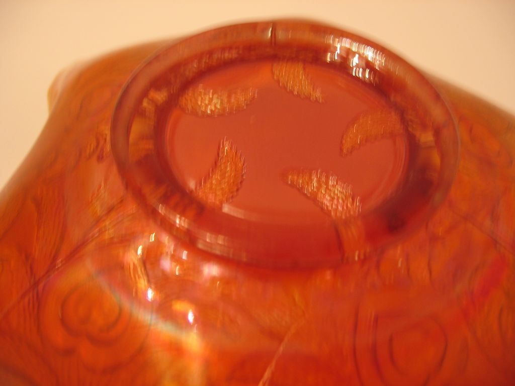 Fenton, Pumpkin Marigold, Heart & Vine, Carnival Glass Bowl Fenton, Pumpkin Marigold, Heart & Vine, Carnival Glass Bowl
