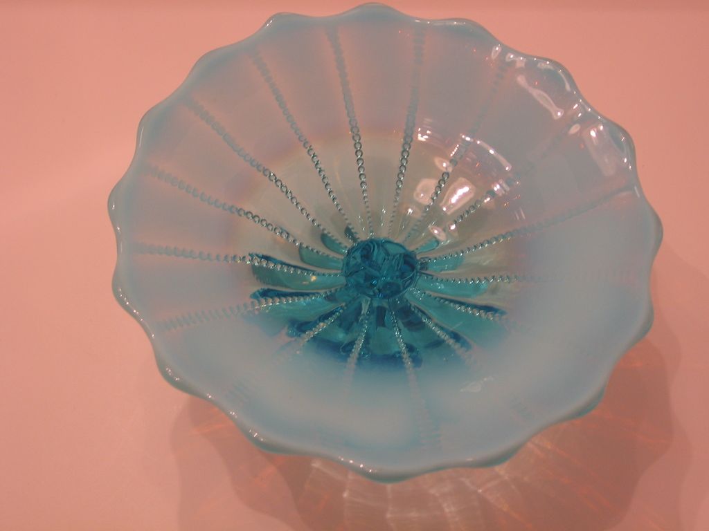 Dugan, Blue Opalescent, Opal Open Compote Dugan, Blue Opalescent, Opal Open Compote