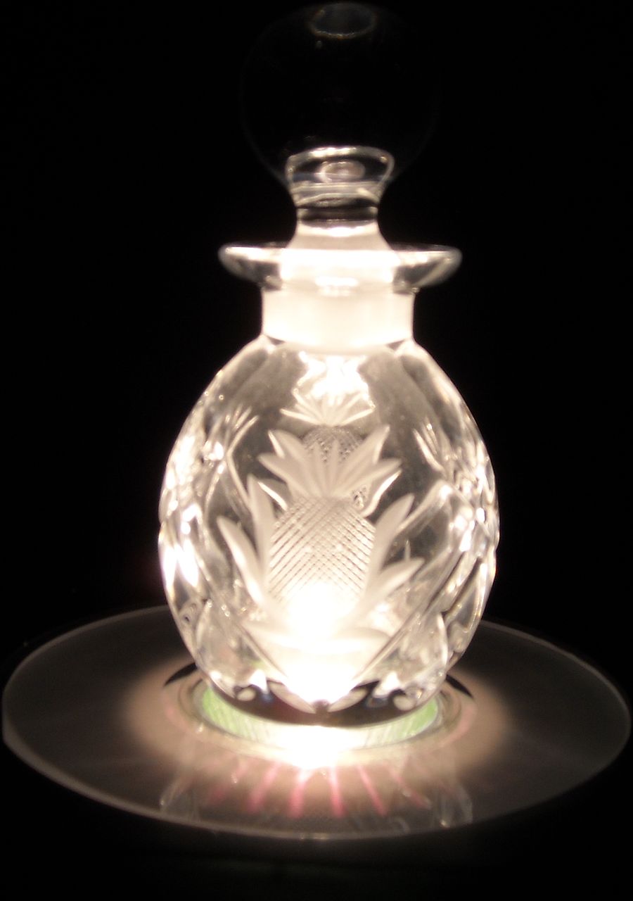 Fabulous Crystal Perfume Bottle Hand Cut with Pineapples Cut into the Bottle Fabulous Crystal Perfume Bottle Hand Cut with Pineapples Cut into the Bottle