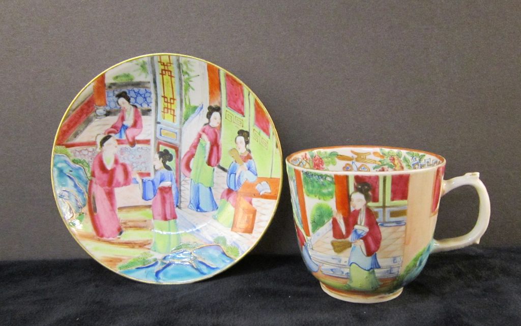 19th Century Chinese Export Porcelain Mandarin Cup and Saucer 19th Century Chinese Export Porcelain Mandarin Cup and Saucer