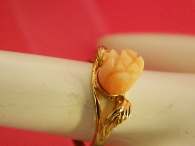 Beautiful Rose Cut Genuine Coral Ring ~ Hallmarked Sz 6 Beautiful Rose Cut Genuine Coral Ring ~ Hallmarked Sz 6