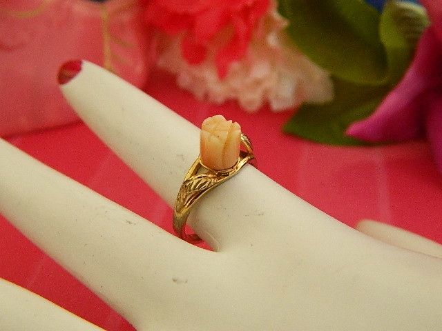 Beautiful Rose Cut Genuine Coral Ring ~ Hallmarked Sz 6 Beautiful Rose Cut Genuine Coral Ring ~ Hallmarked Sz 6