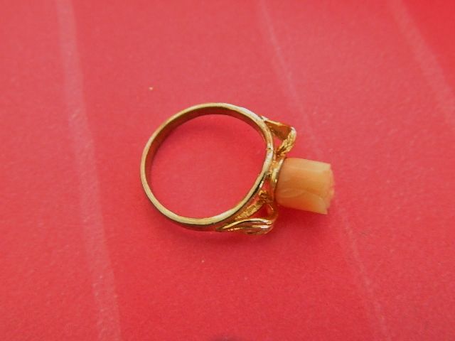 Beautiful Rose Cut Genuine Coral Ring ~ Hallmarked Sz 6 Beautiful Rose Cut Genuine Coral Ring ~ Hallmarked Sz 6