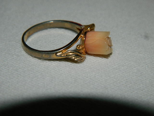 Beautiful Rose Cut Genuine Coral Ring ~ Hallmarked Sz 6 Beautiful Rose Cut Genuine Coral Ring ~ Hallmarked Sz 6