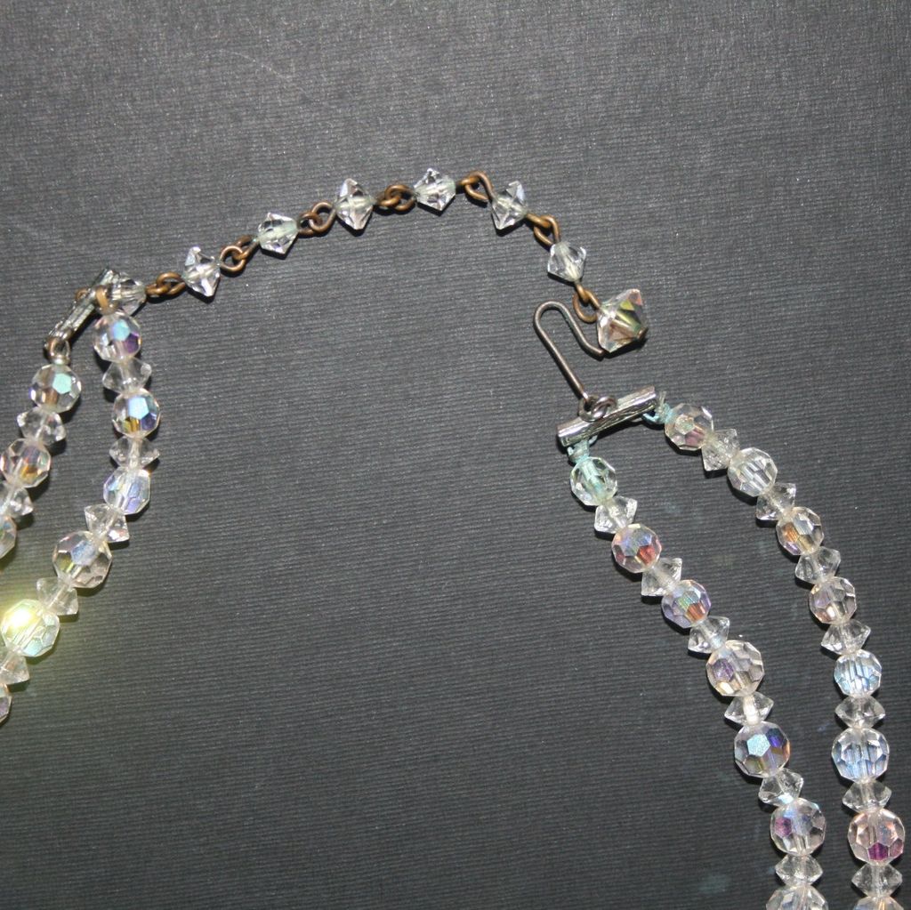 Vintage Aurora Borealis Crystal Bead Two Strand Necklace Vintage Aurora Borealis Crystal Bead Two Strand Necklace