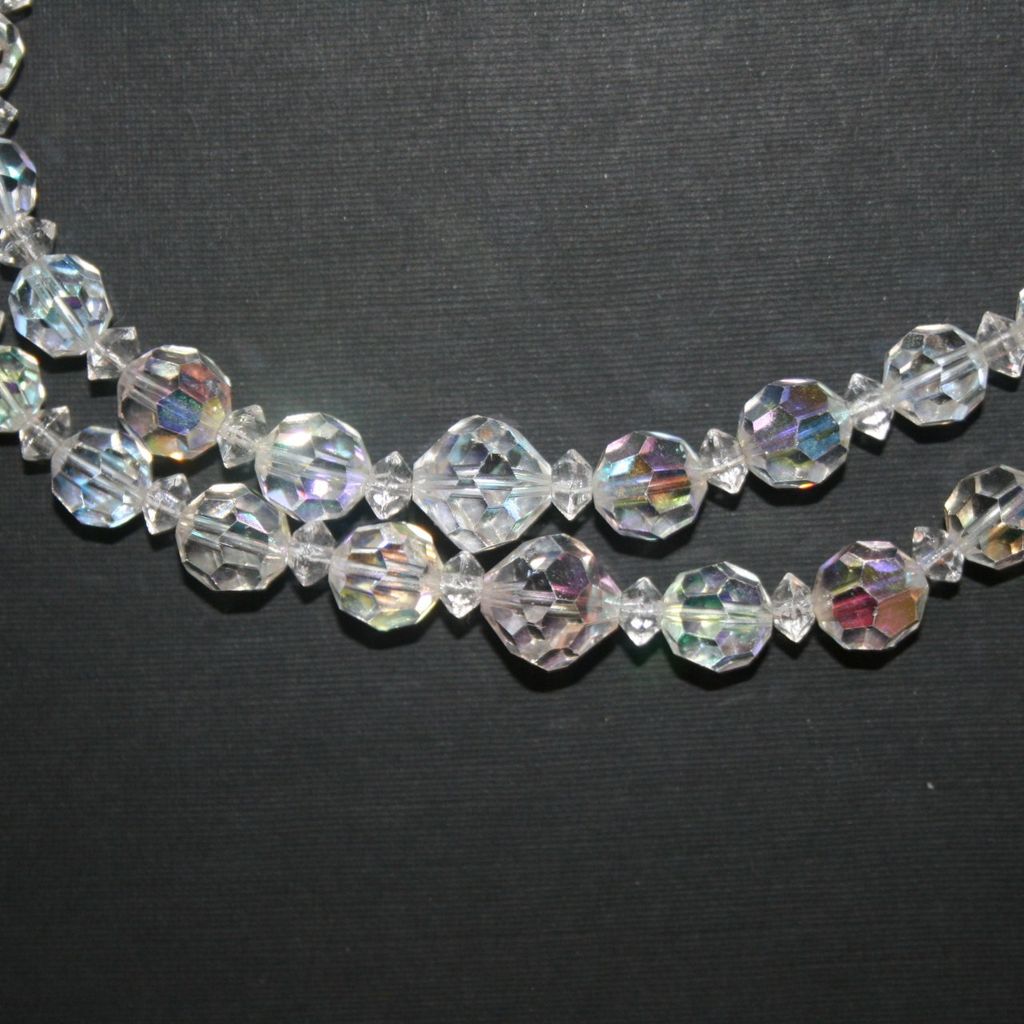 Vintage Aurora Borealis Crystal Bead Two Strand Necklace Vintage Aurora Borealis Crystal Bead Two Strand Necklace