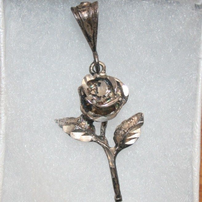Long Stem Rose Blossom Pendant Charm Long Stem Rose Blossom Pendant Charm