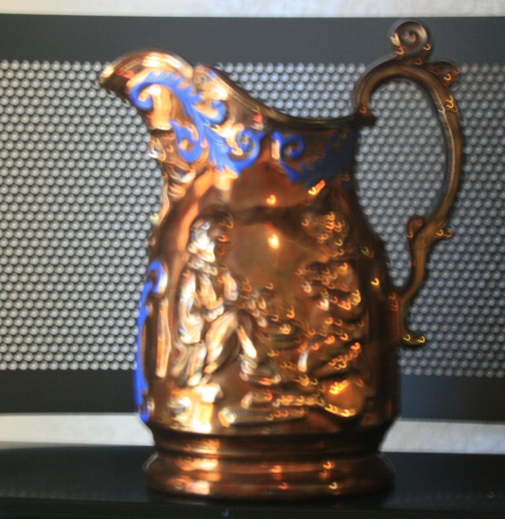 late 1800s Antique English Staffordshire Copper Luster Pitcher Tankard late 1800s Antique English Staffordshire Copper Luster Pitcher Tankard