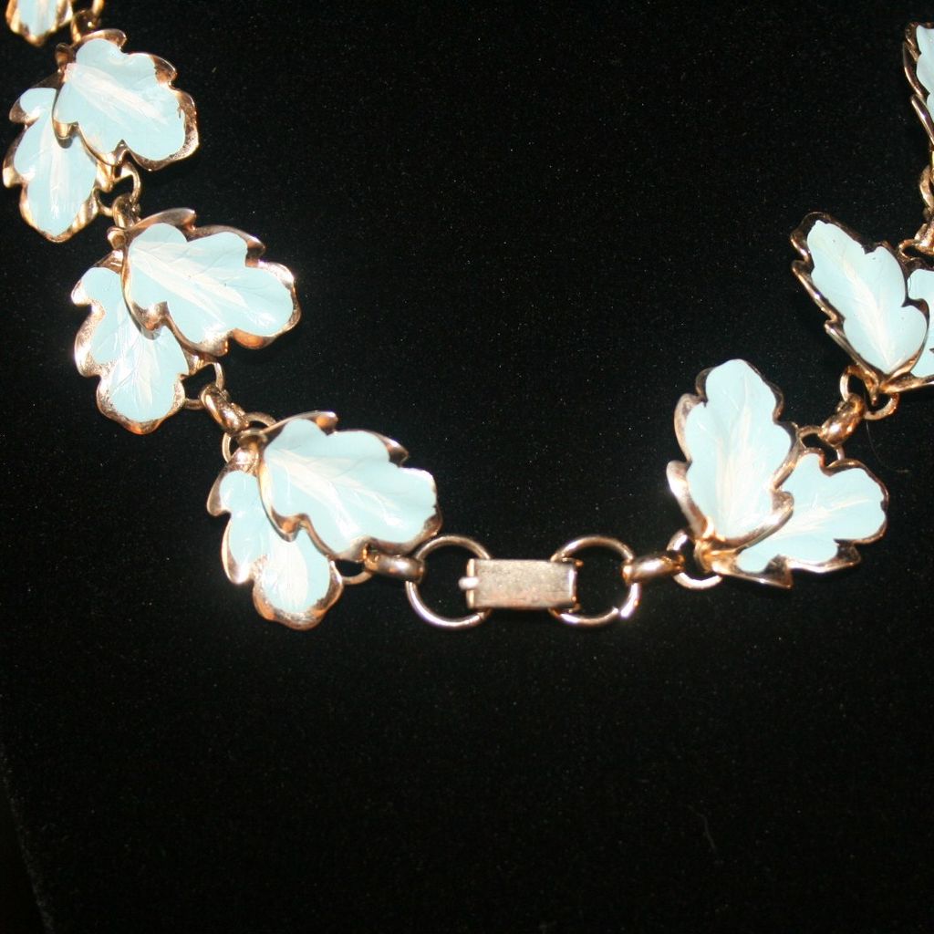 Blue And Gold Tone Leaf Enamel Necklace Blue And Gold Tone Leaf Enamel Necklace