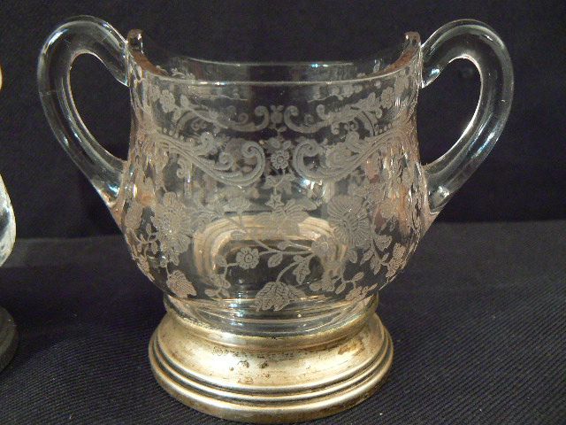 Antique sterling and crystal Cambridge Chantilly creamer and sugar small #4 Antique sterling and crystal Cambridge Chantilly creamer and sugar small #4