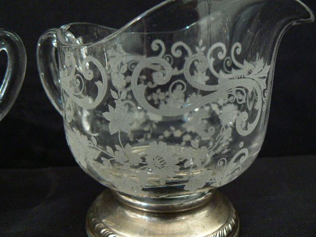Antique sterling and crystal Cambridge Chantilly or Rosepoint creamer and sugar rare large #1 Antique sterling and crystal Cambridge Chantilly or Rosepoint creamer and sugar rare large #1