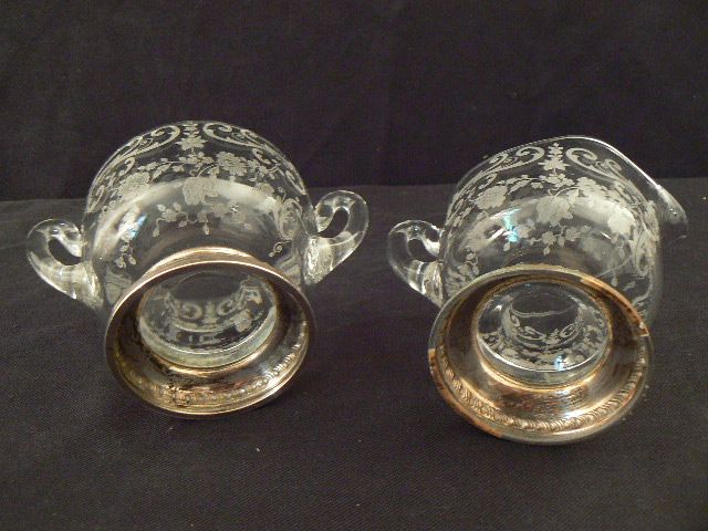 Antique sterling and crystal Cambridge Chantilly or Rosepoint creamer and sugar rare large #1 Antique sterling and crystal Cambridge Chantilly or Rosepoint creamer and sugar rare large #1