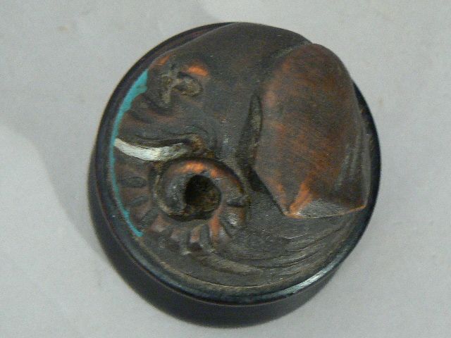 Antique Japanese asian carved wood elephant head box small round Antique Japanese asian carved wood elephant head box small round