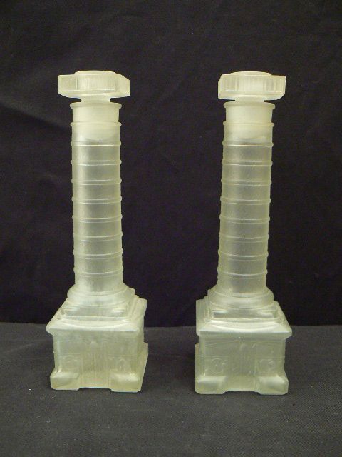 Antique French Grand Tour cologne decanters candlesticks glass colomns pair Antique French Grand Tour cologne decanters candlesticks glass colomns pair