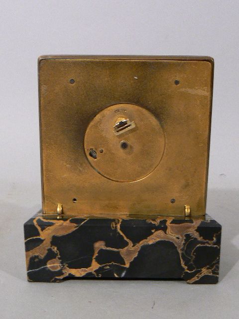 Fine Swiss 8 Day Art Deco Gilt Bronze Desk Clock w Marble Base & Calendar Fine Swiss 8 Day Art Deco Gilt Bronze Desk Clock w Marble Base & Calendar