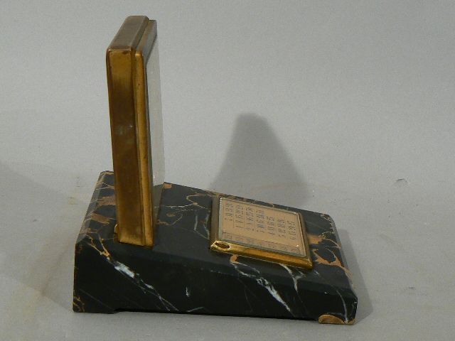 Fine Swiss 8 Day Art Deco Gilt Bronze Desk Clock w Marble Base & Calendar Fine Swiss 8 Day Art Deco Gilt Bronze Desk Clock w Marble Base & Calendar