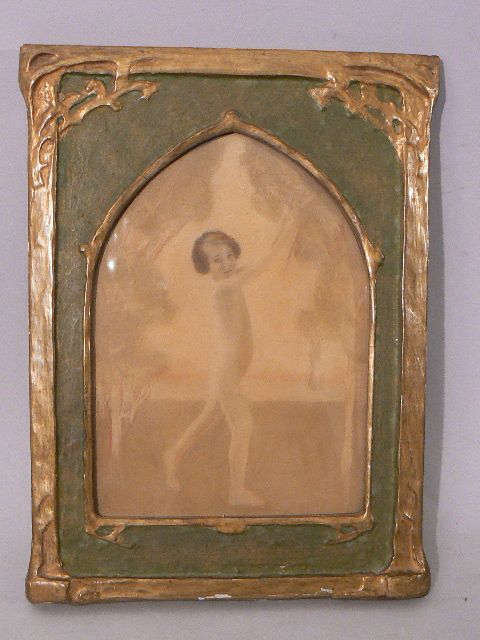 ANTIQUE PICTURE FRAME gesso and gilt wood arched arts crafts wood nymph ANTIQUE PICTURE FRAME gesso and gilt wood arched arts crafts wood nymph