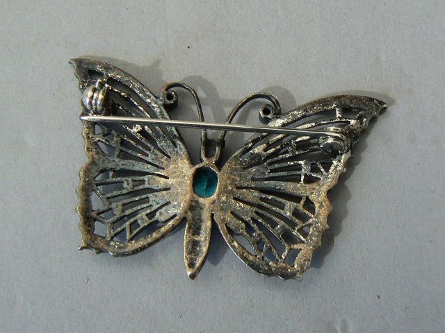Butterfly brooch sterling silver and marcasite jeweled and filigree signed ROMA Butterfly brooch sterling silver and marcasite jeweled and filigree signed ROMA