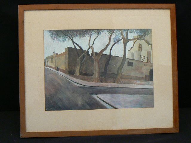 Antique watercolor gouache artist signed 1941 Mission church Italian Spanish Antique watercolor gouache artist signed 1941 Mission church Italian Spanish