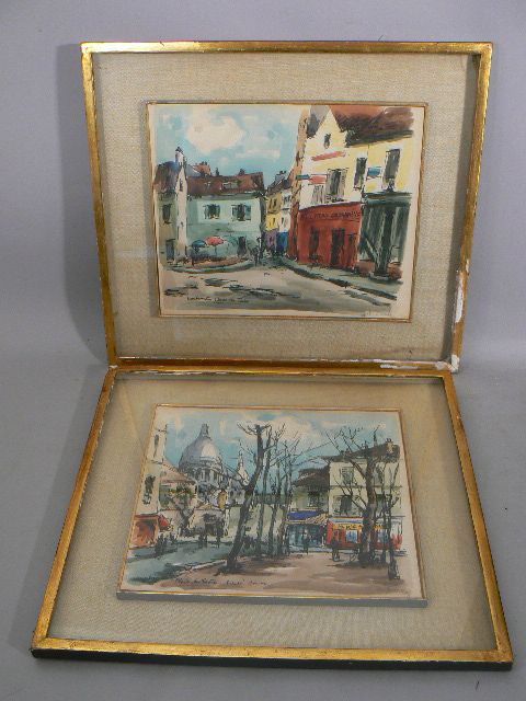 Vintage prints 2 of watercolors pencil signed artist DURIEZ French street scapes Vintage prints 2 of watercolors pencil signed artist DURIEZ French street scapes