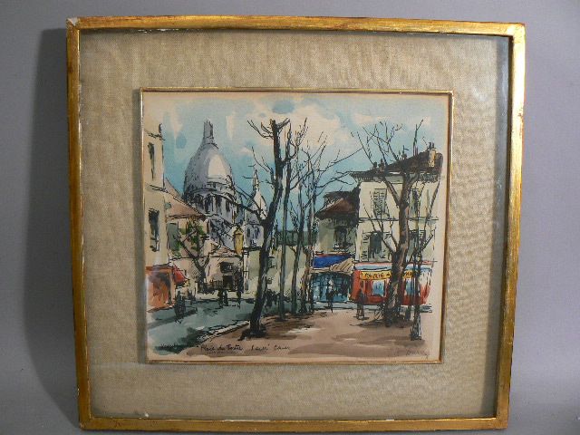 Vintage prints 2 of watercolors pencil signed artist DURIEZ French street scapes Vintage prints 2 of watercolors pencil signed artist DURIEZ French street scapes