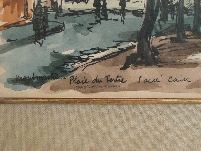 Vintage prints 2 of watercolors pencil signed artist DURIEZ French street scapes Vintage prints 2 of watercolors pencil signed artist DURIEZ French street scapes